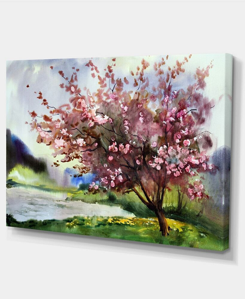Designart Tree With Spring Flowers Floral Art Canvas Print - 32