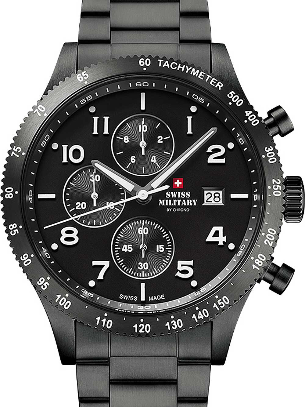 Мужские наручные часы с черным браслетом Swiss Military SM34084.03 chrono 42 mm 10ATM
