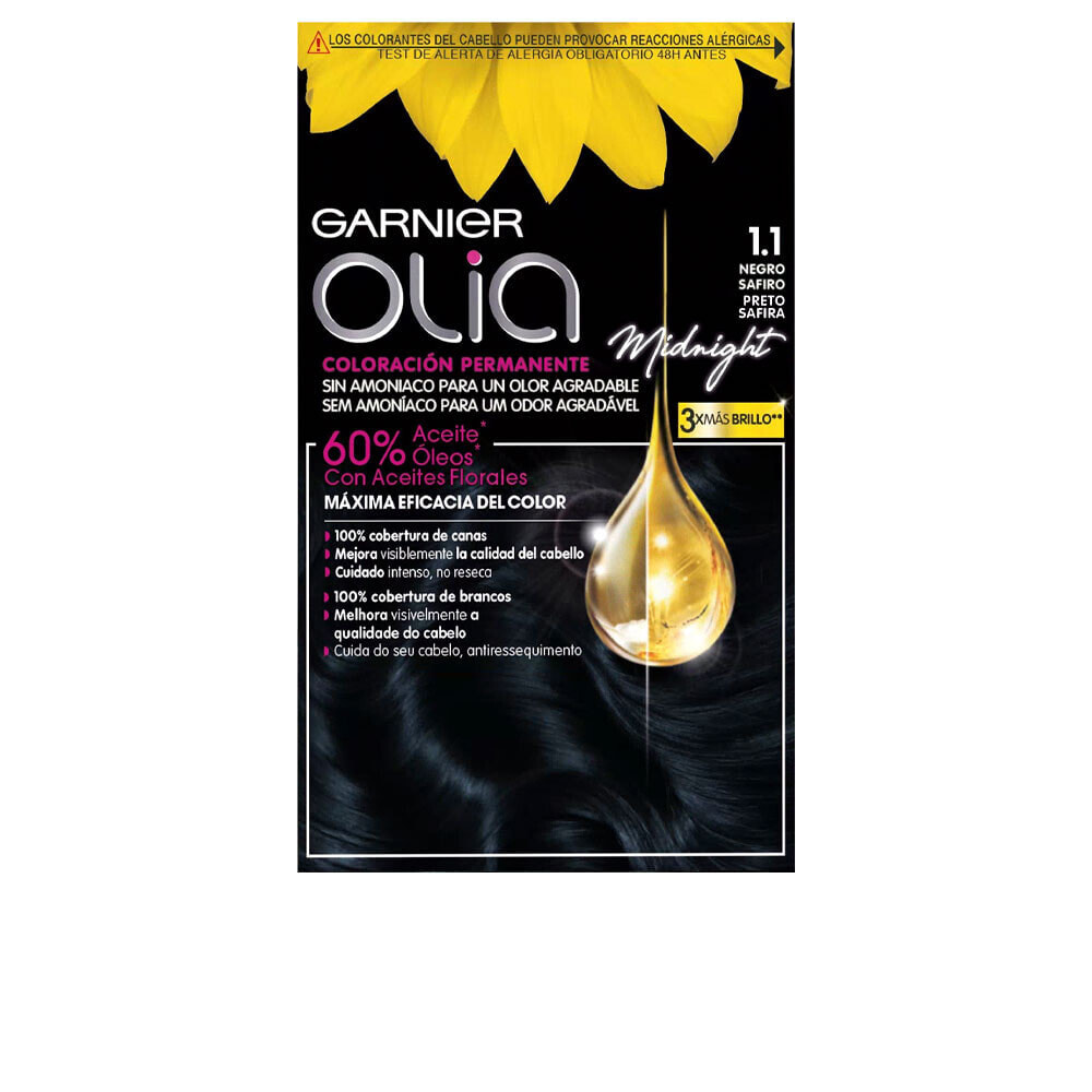 Garnier Olia Permanent Coloration Hair Color No. 1,10 Black Sapphire  Перманентная крем-краска для волос на масляной основе, оттенок черный сапфир