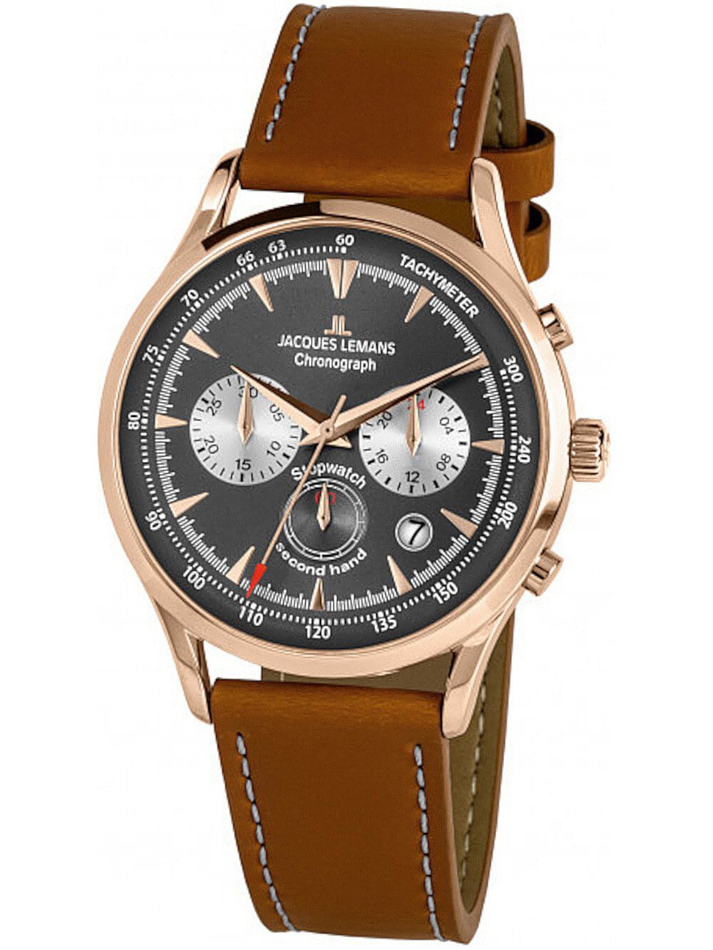 Мужские наручные часы с коричневым кожаным ремешком Jacques Lemans 1-2068F Retro Classic chrono mens 41mm 5ATM