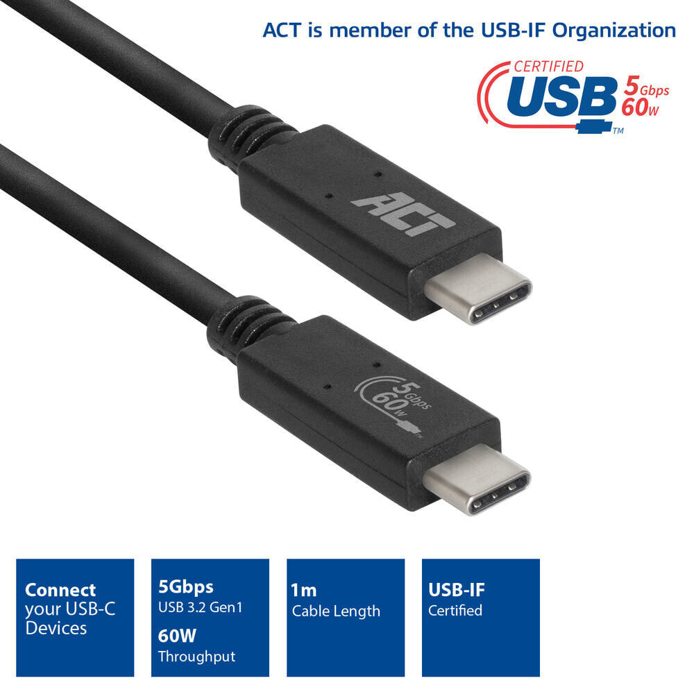 ACT AC7401 USB кабель 1 m USB 3.2 Gen 1 (3.1 Gen 1) USB C Черный