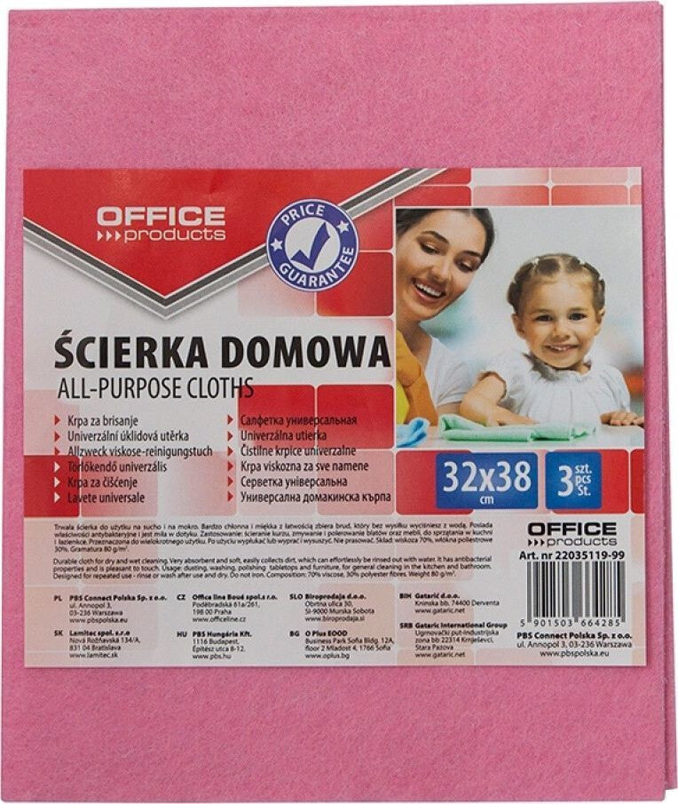 Office Products Ścierka domowa OFFICE PRODUCTS, wiskoza 70%, gr. 80g/mkg, 32x38cm, 3szt., mix kolorów