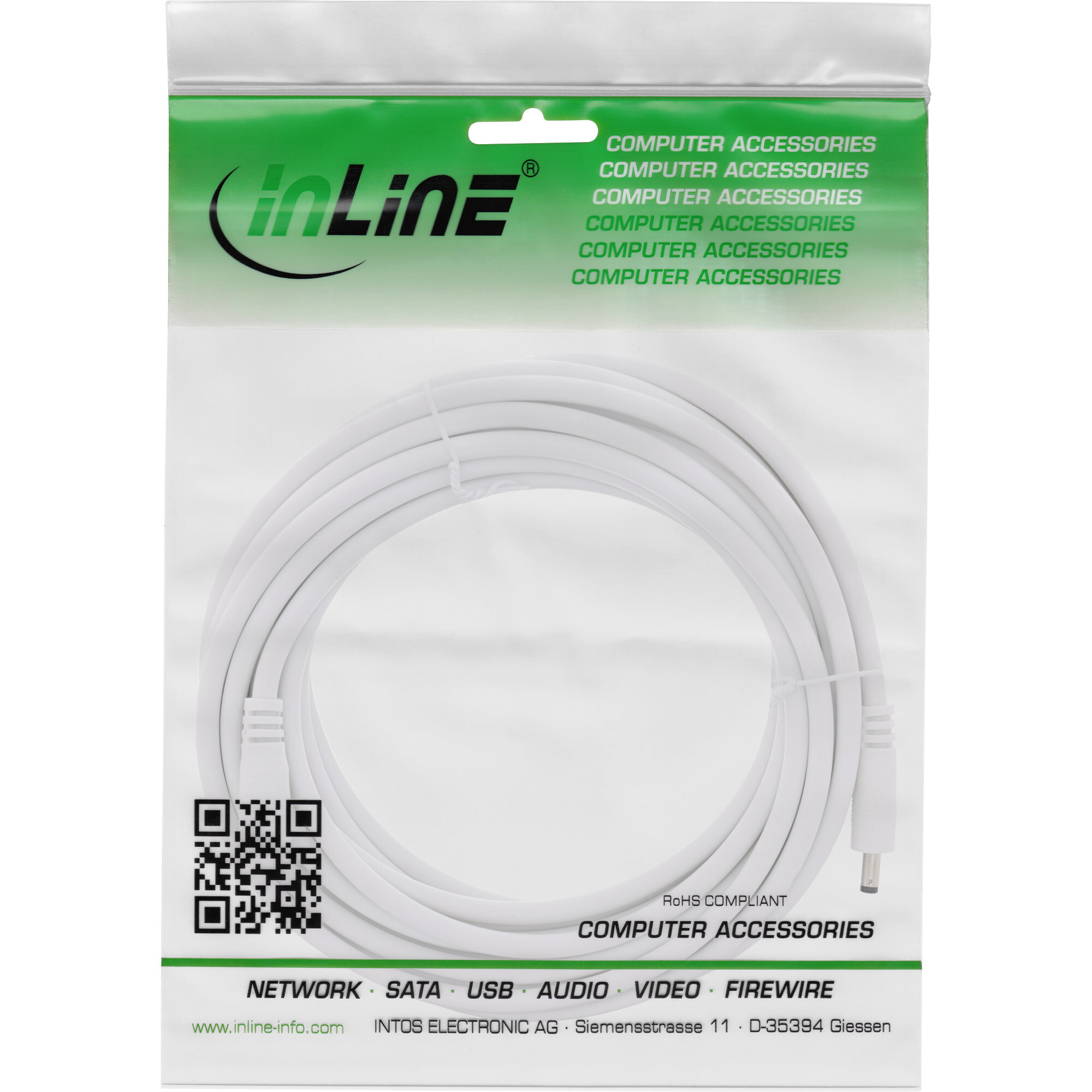 DC extension cable - DC male/female 4.0x1.7mm - AWG 18 - white 5m