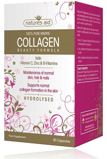 Natures Aid Collagen Beauty Formula Комплекс с гидролизованным коллагеном типа 2, Витамин C, цинк и витамин B  90 капсул