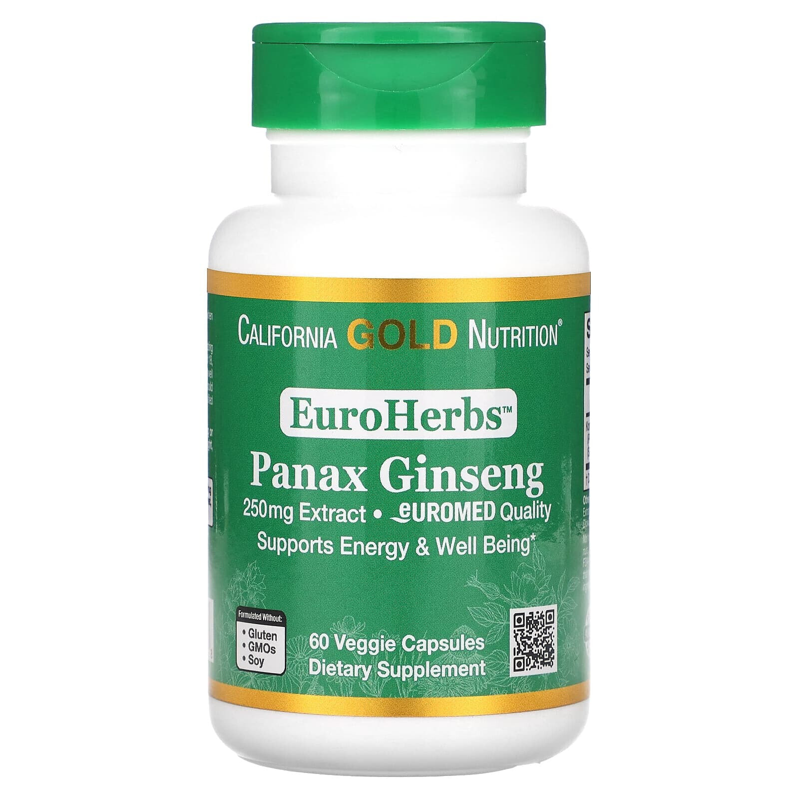 Panax Ginseng Extract, EuroHerbs, European Quality, 250 mg, 60 Veggie Capsules