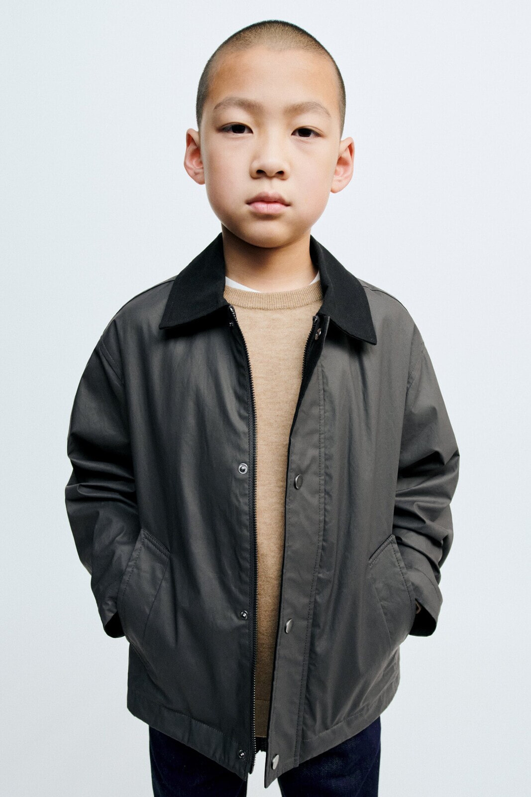 True neutrals waxed jacket with contrast collar