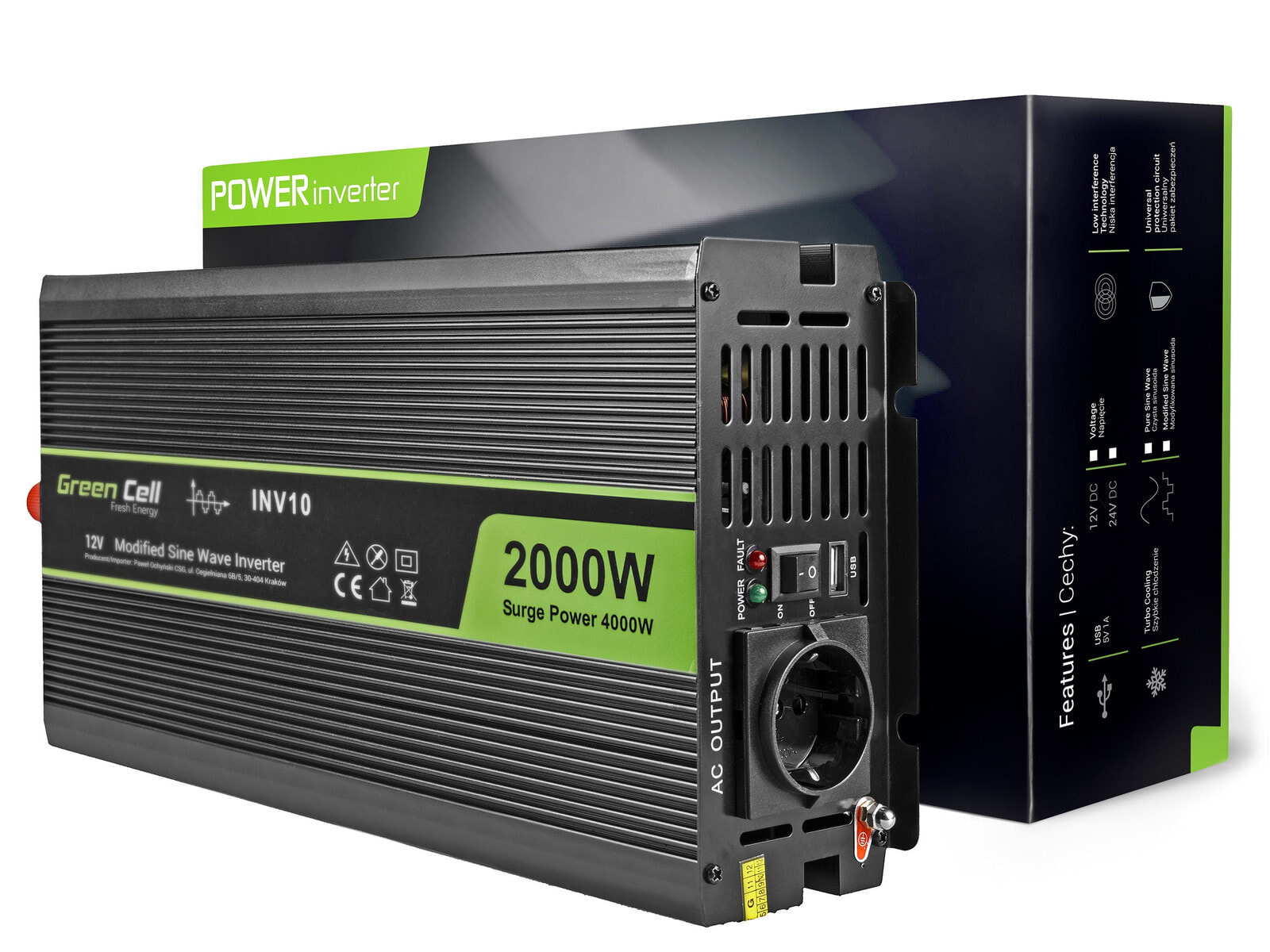 Green Cell INV10 адаптер питания / инвертор Авто 2000 W Черный