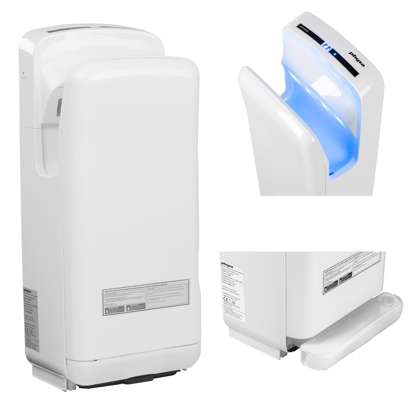 Wall mounted electric hand dryer white 1650W Physa Oria white