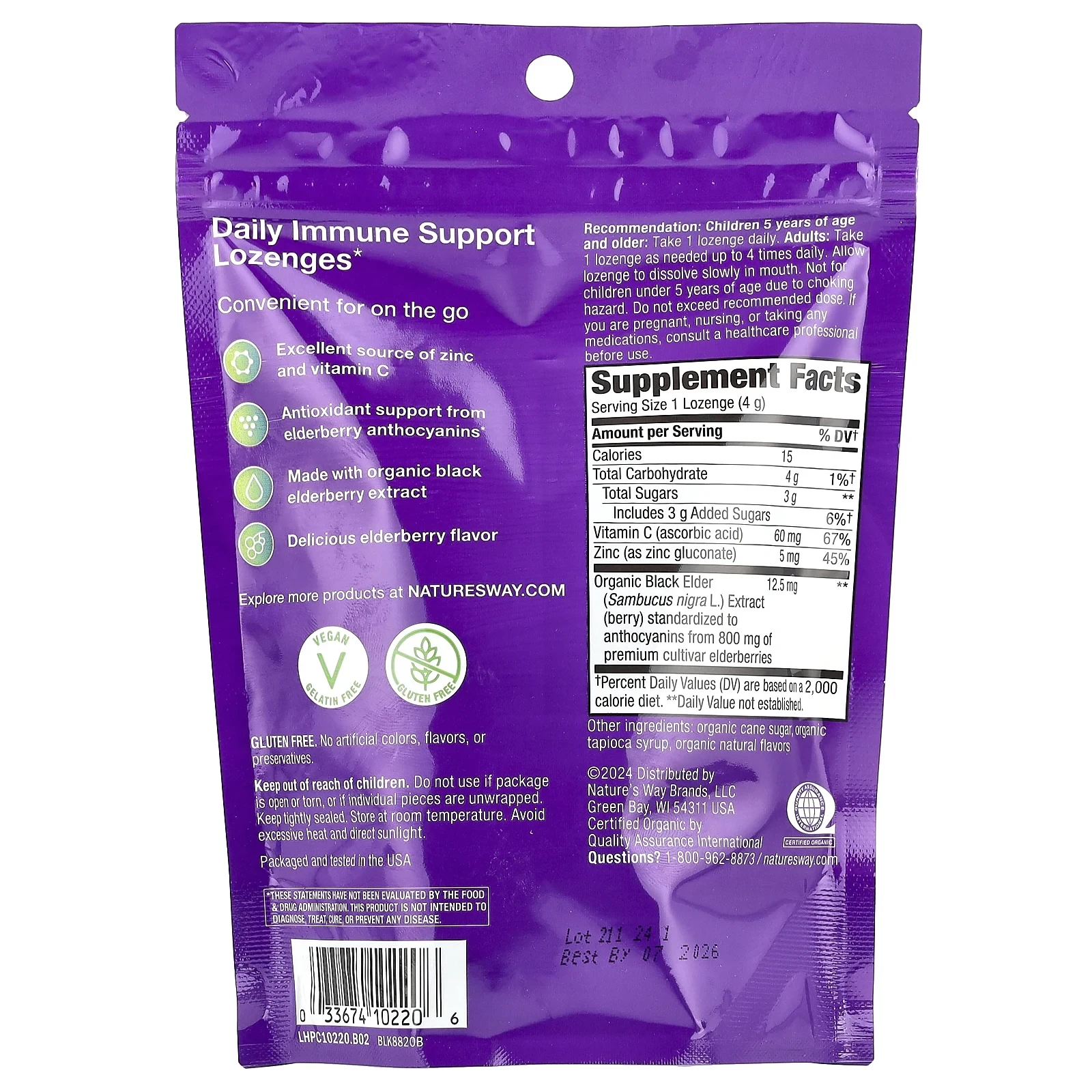 Sambucus Elderberry, Organic Zinc Lozenges, Peppermint, 24 Lozenges