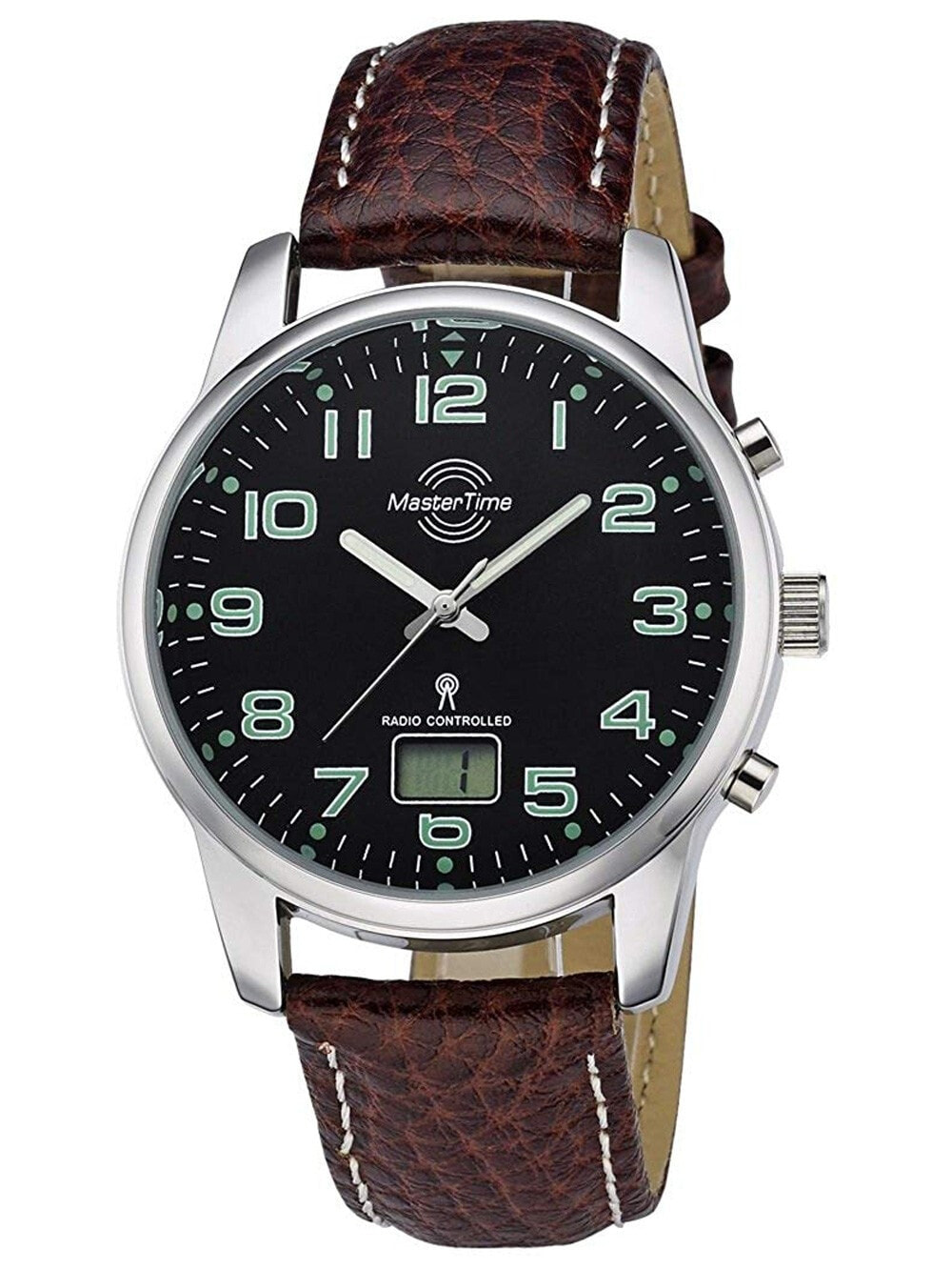 Мужские наручные часы с коричневым кожаным ремешком Master Time MTGA-10426-22L Radio Controlled Basic Series Mens 41mm 3ATM