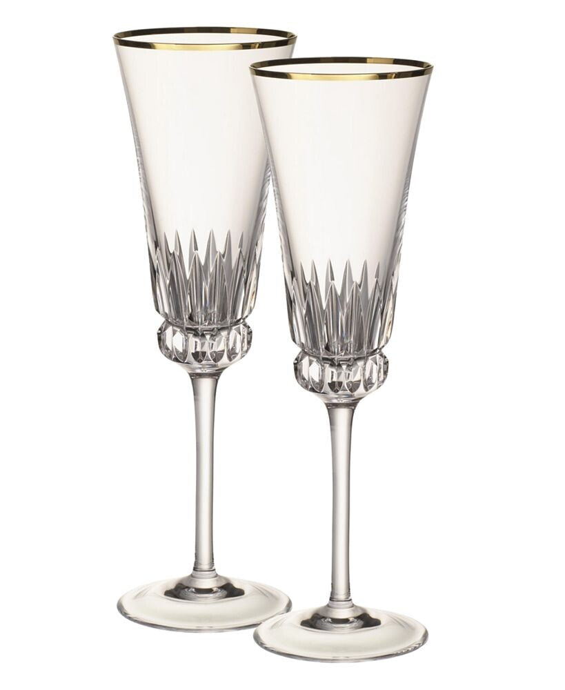 Villeroy & Boch grand Royal Gold-Tone Flute Glasses, Pair of 2