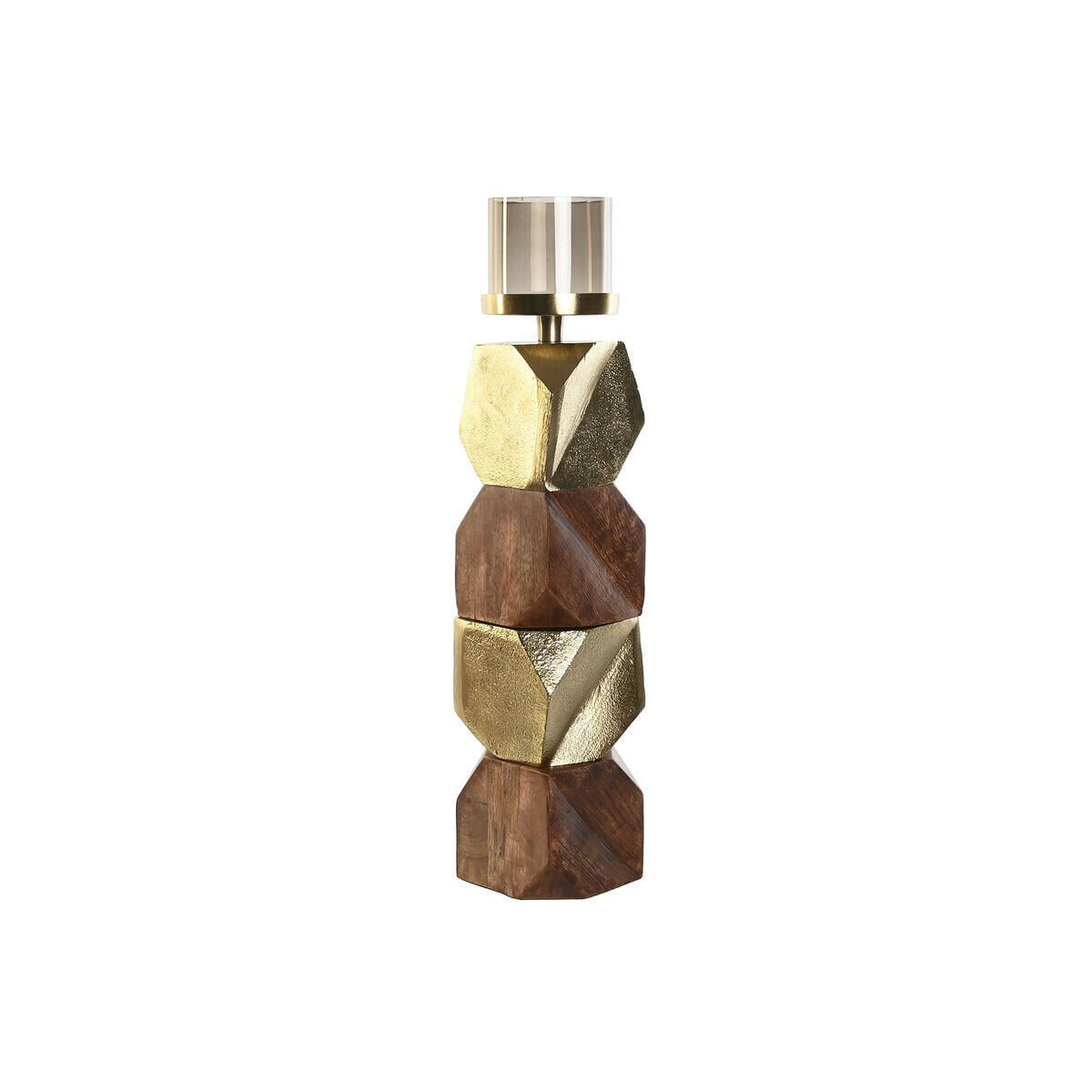 Candleholder DKD Home Decor Brown Golden Aluminium Crystal Mango wood 10 x 10 x 51,5 cm