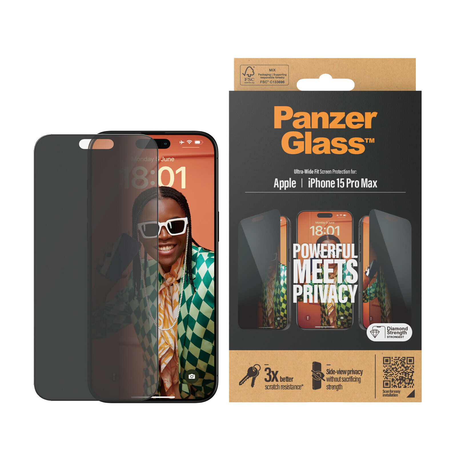 PanzerGlass Privacy Screen Protector iPhone 2023 6.7 Pro Max Ultra-Wide Fit Прозрачная защитная пленка Apple 1 шт P2828