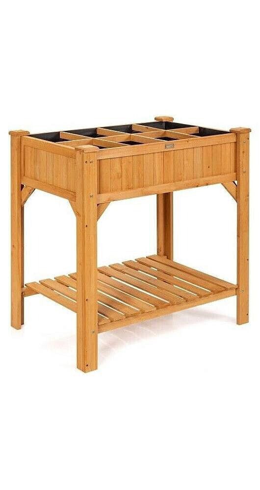 Slickblue 8 Grids Wood Elevated Garden Planter Box Kit with Liner and Shelf