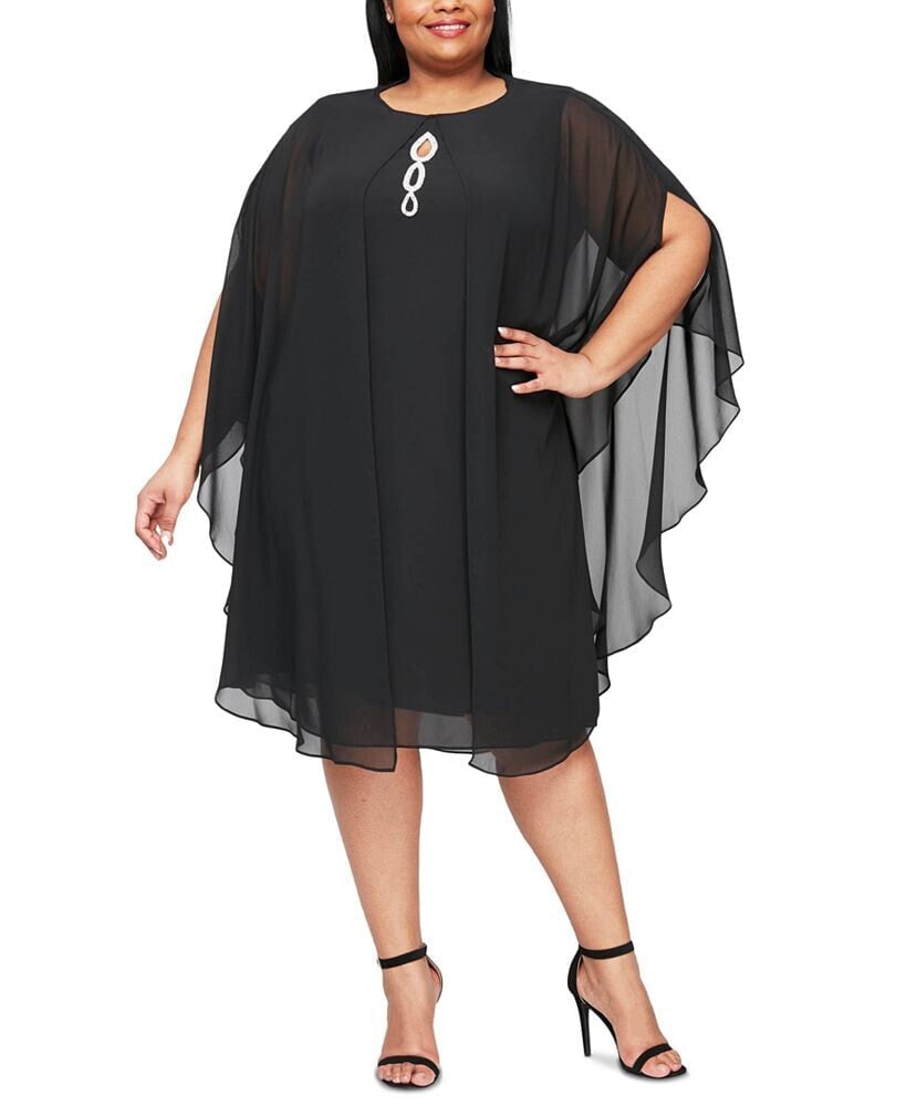 Plus Size Rhinestone Chiffon Dress & Capelet