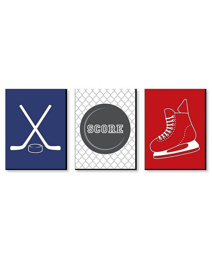 Big Dot of Happiness shoots and Scores - Hockey - Sports Wall Art Decor - 7.5 x 10 inches - 3 Prints