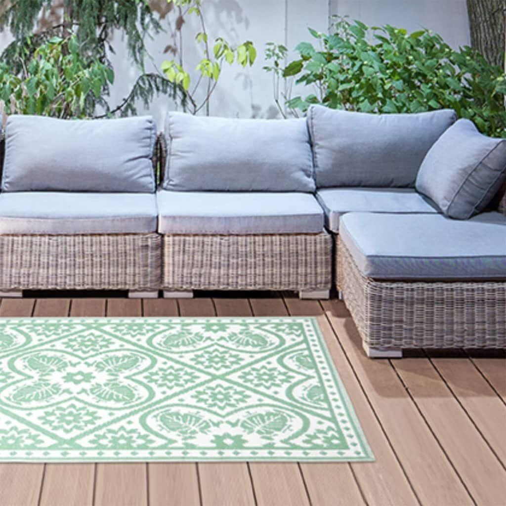 Esschert Design Esschert Design Outdoor carpet, 182x122 cm, white and green pattern