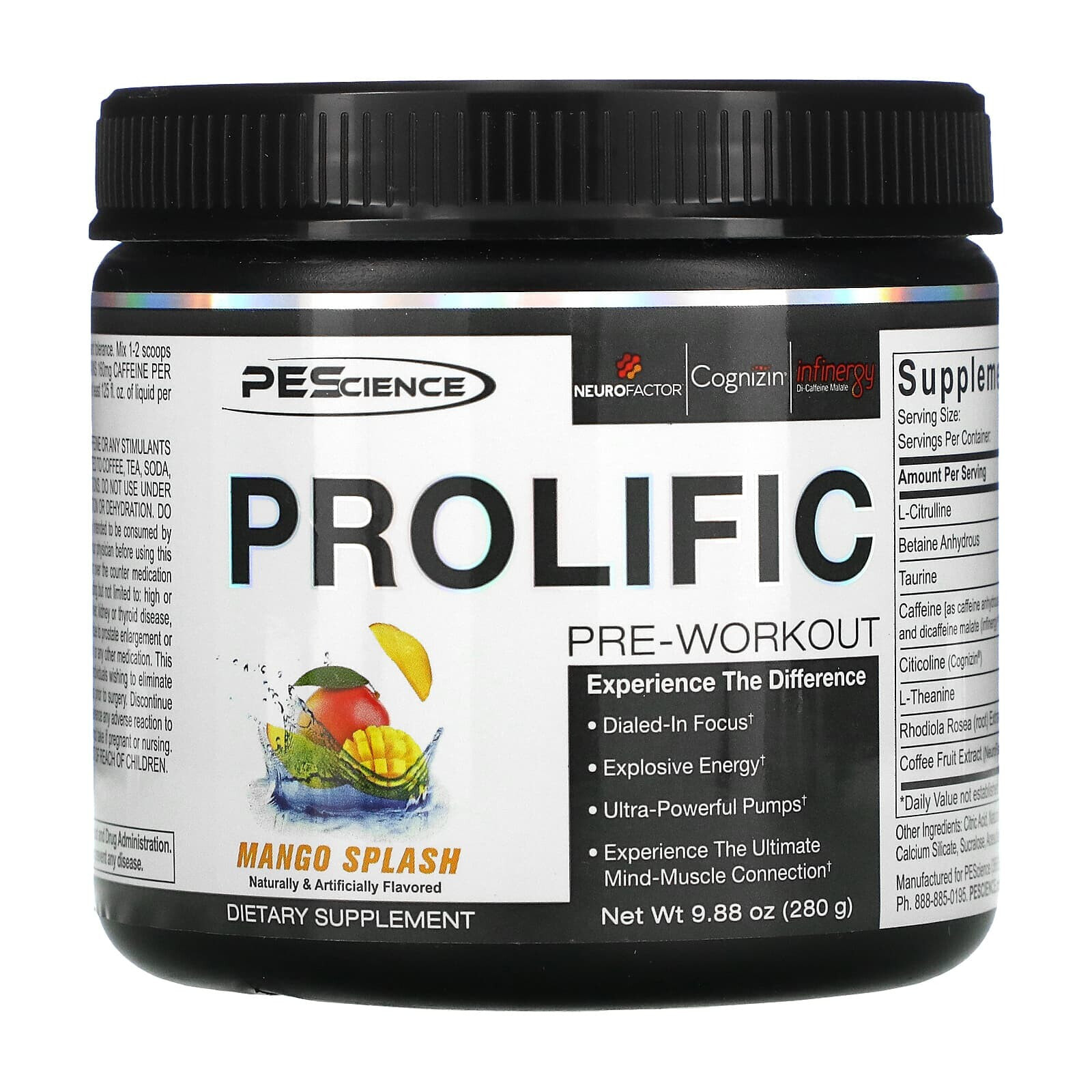 PEScience, Prolific, Pre-Workout, Raspberry Lemonade, 9.88 oz (280 g)