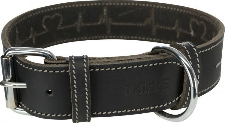Trixie Rustic Heartbeat, obroża, dla psa, czarna, z grubej skóry, L–XL: 55–65 cm/40 mm