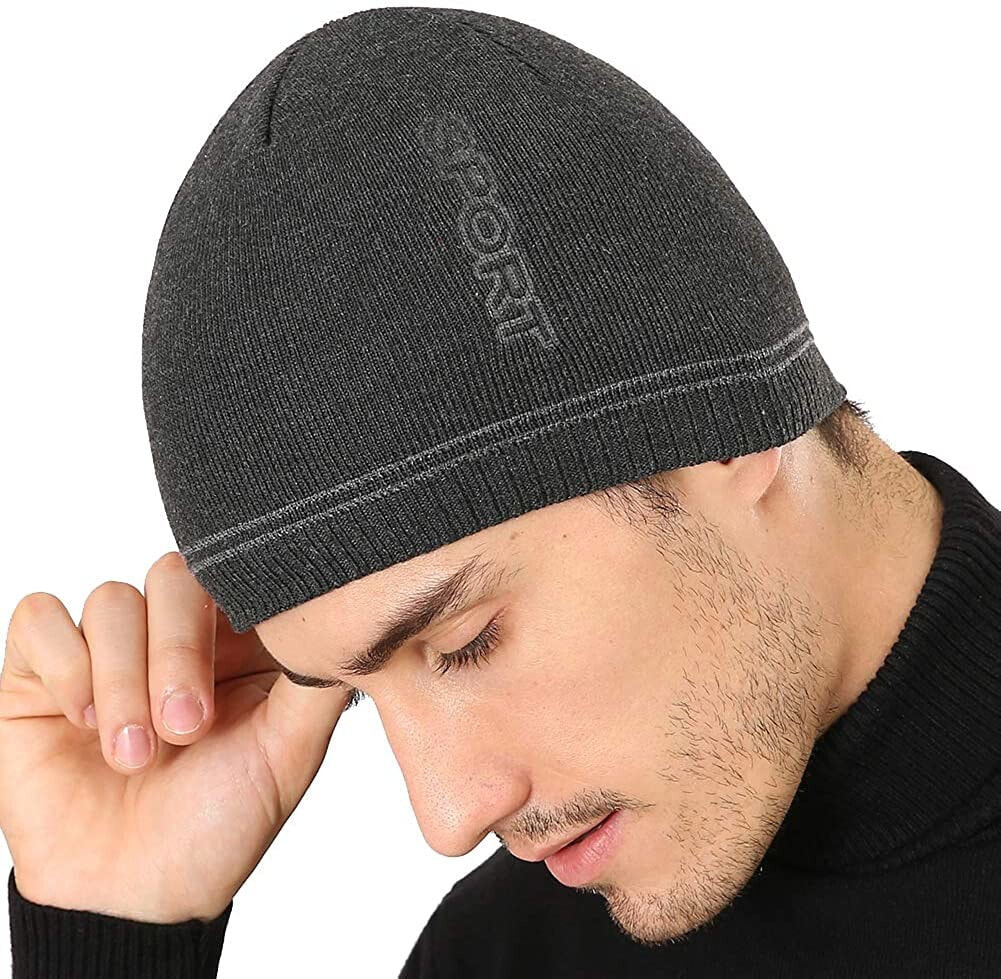 Мужская шапка серая трикотажная DOANNOTIUM Winter Beanie for Men & Women Skull Cap Warm Hat Lined Toboggan Knit Outdoor Sport