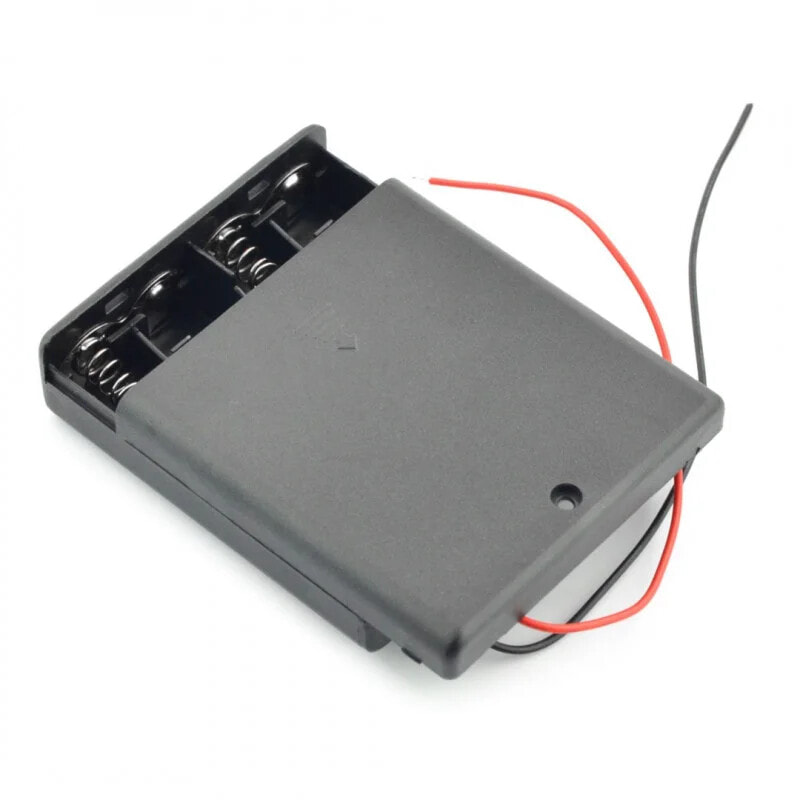 Battery holder for 4 AA (R6) batteries with cover and switch