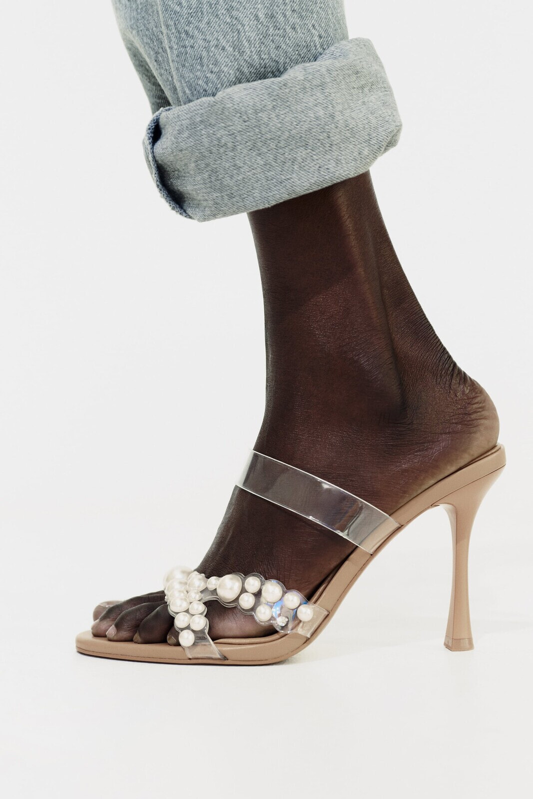 Vinyl and pearl heeled sandals