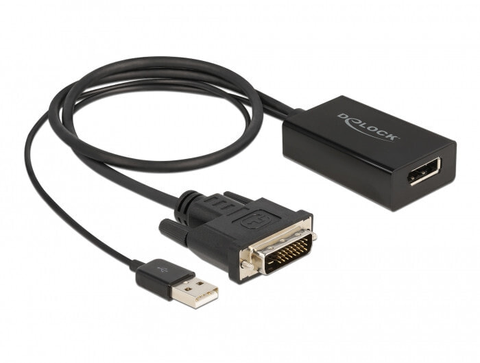 Компьютерный разъем или переходник Delock DVI - DisplayPort 1.2, USB-A, 3840 x 2160, 30 Hz, HDR, HDCP 1.4, 0.5 m, Black