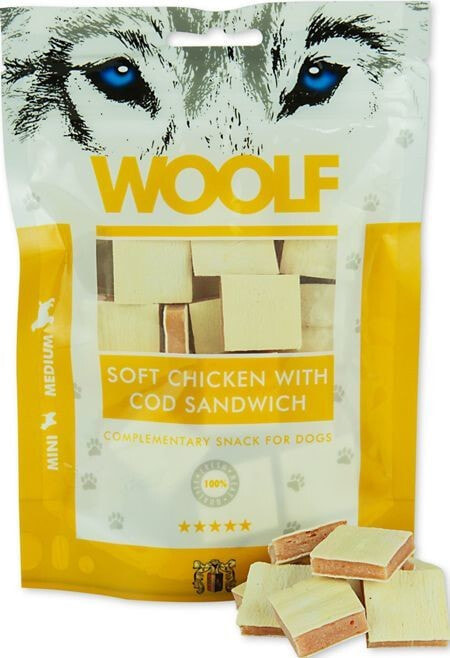 Лакомство для собак Brit WOOLF 100g SOFT CHICKEN WITH COD SANDWICH