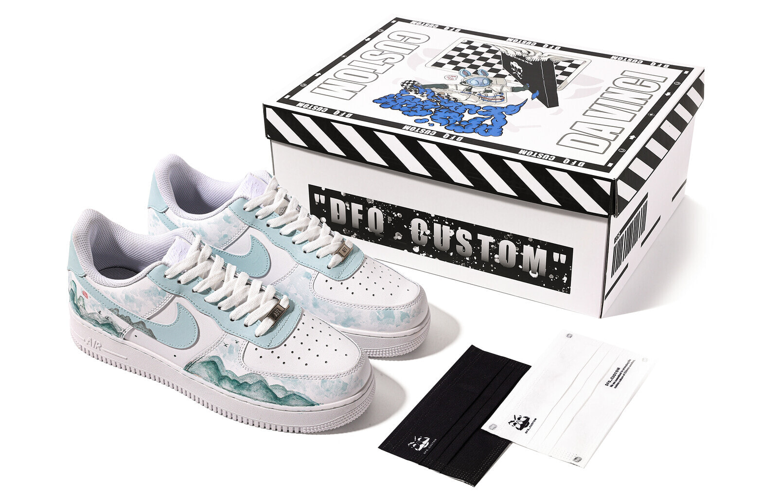 【定制球鞋】 Nike Air Force 1 Low 特殊鞋盒 逐梦南山 徽派建筑 江南 简约 低帮 板鞋 女款 白蓝 / Кроссовки Nike Air Force 1 Low DD8959-100