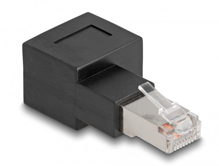 RJ45 plug to RJ45 jack Adapter Cat.6A 90° right angled - RJ45 - Black - Male/Female - Cat6a - Gold - 25 mm