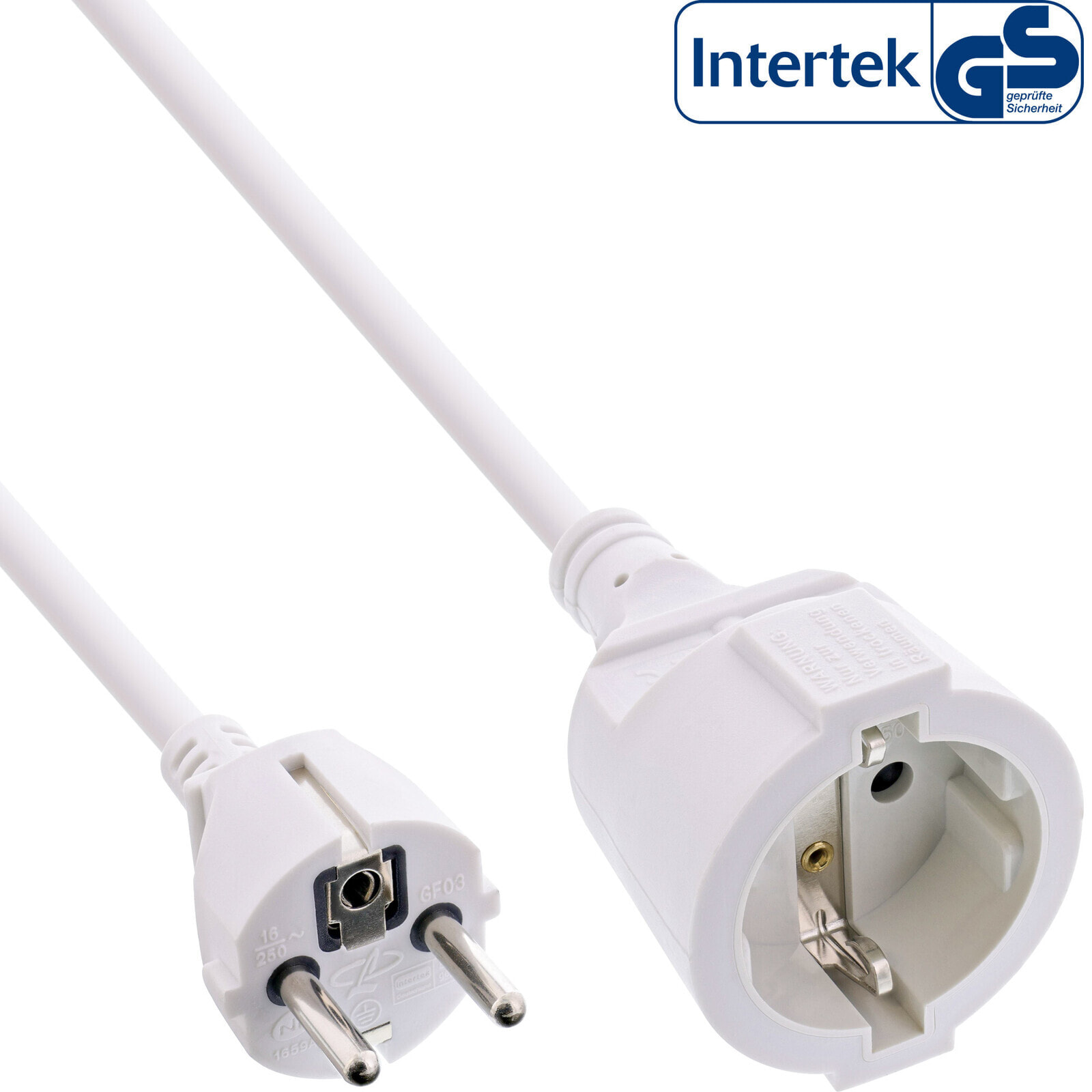 InLine Power extension cable - white - 15m - 15 m - Indoor - Type E / F - Type EF (CEE 7/7) - Straight - 1.5 mm²