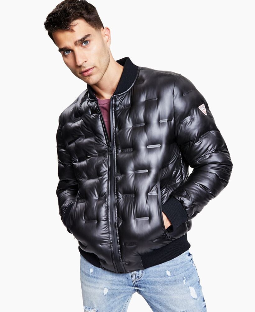 GUESS men's Stamp Quilt Puffer Bomber Jacket