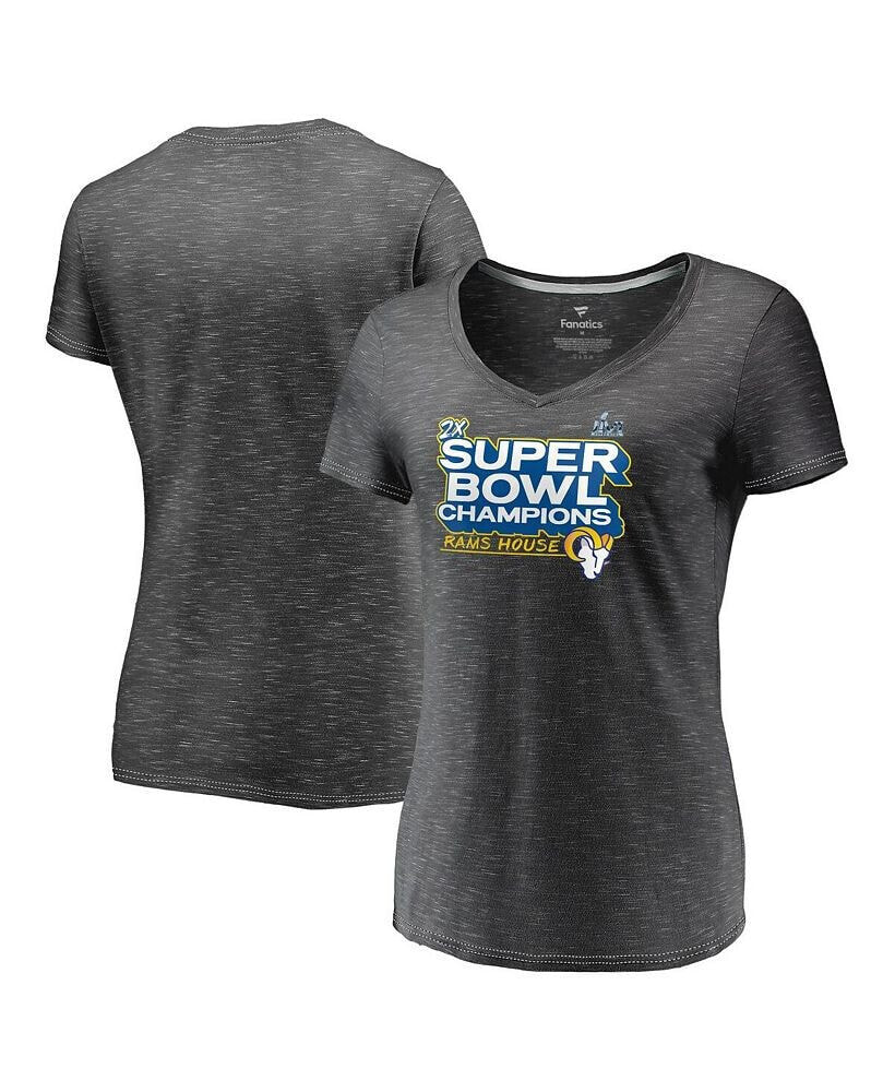 Women's Branded Heather Charcoal Los Angeles Rams Super Bowl LVI Champions Parade V-Neck T-shirt