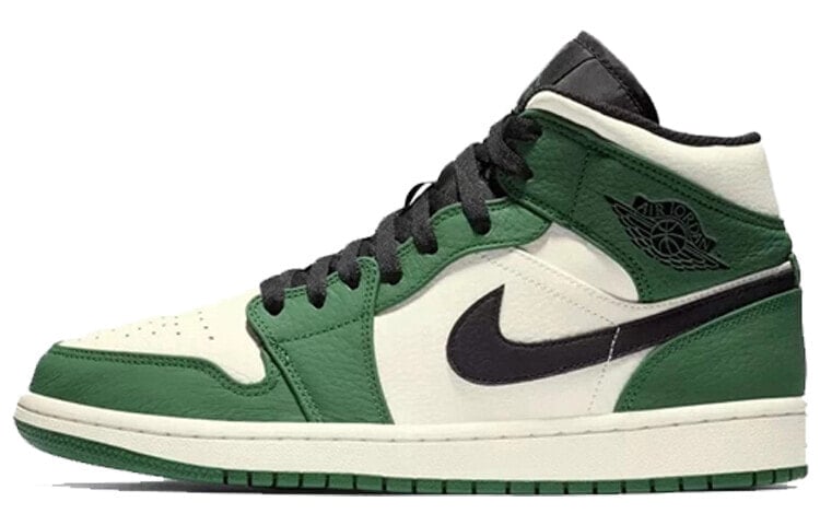 Jordan Air Jordan 1 Mid 耐磨防滑 中帮 复古篮球鞋 男款 白绿 / Кроссовки Nike Air Jordan 1 Mid Pine Green (Бежевый, Зеленый)