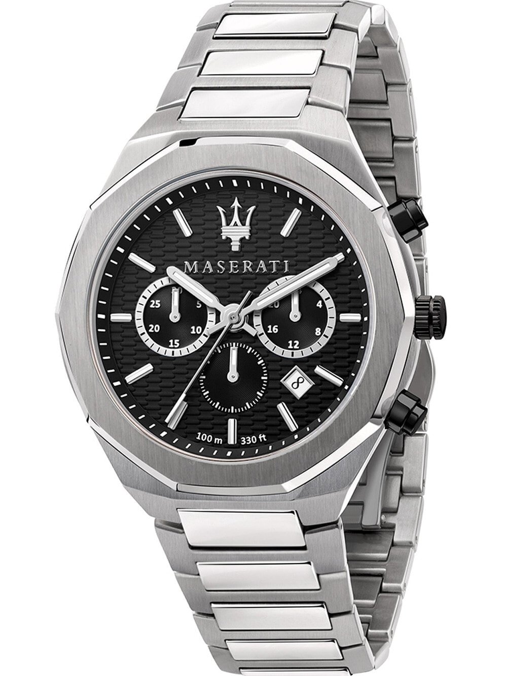 Мужские наручные часы с серебряным браслетом Maserati R8873642004 Stile chronograph 45mm 10ATM