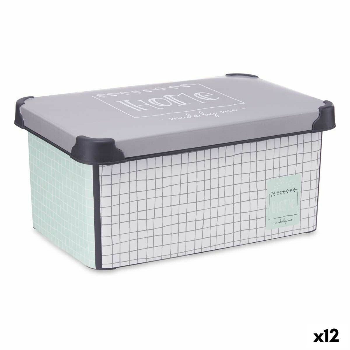 Storage Box with Lid Home Graph paper Grey Plastic 10 L 23,5 x 16,5 x 35 cm (12 Units)