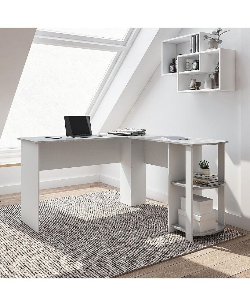 Simplie Fun modern L-Shaped Desk with Side Shelves, Grey
