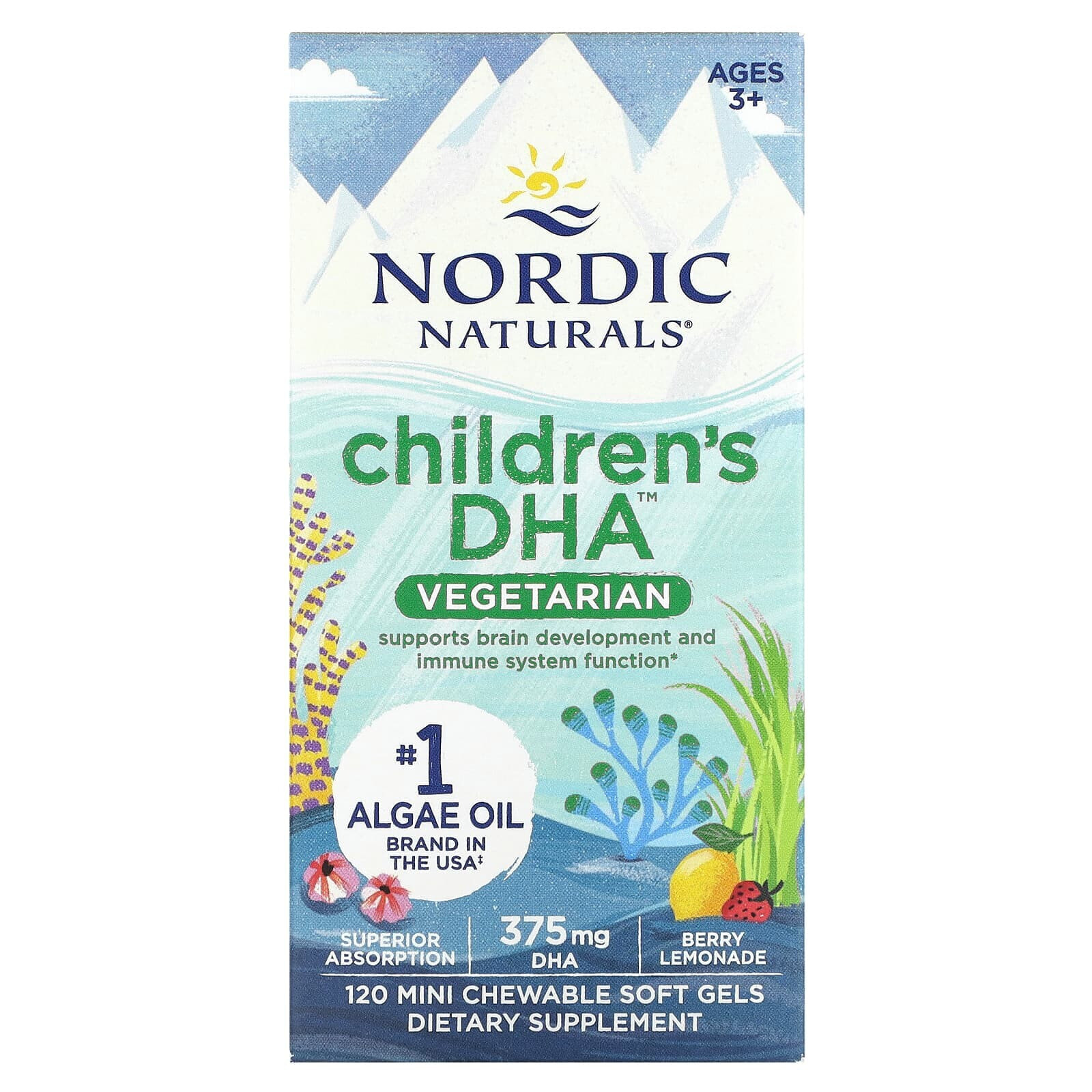 Nordic Naturals, ДГК для детей, для детей от 3 лет, ягодный лимонад, 375 мг, 120 жевательных мягких таблеток
