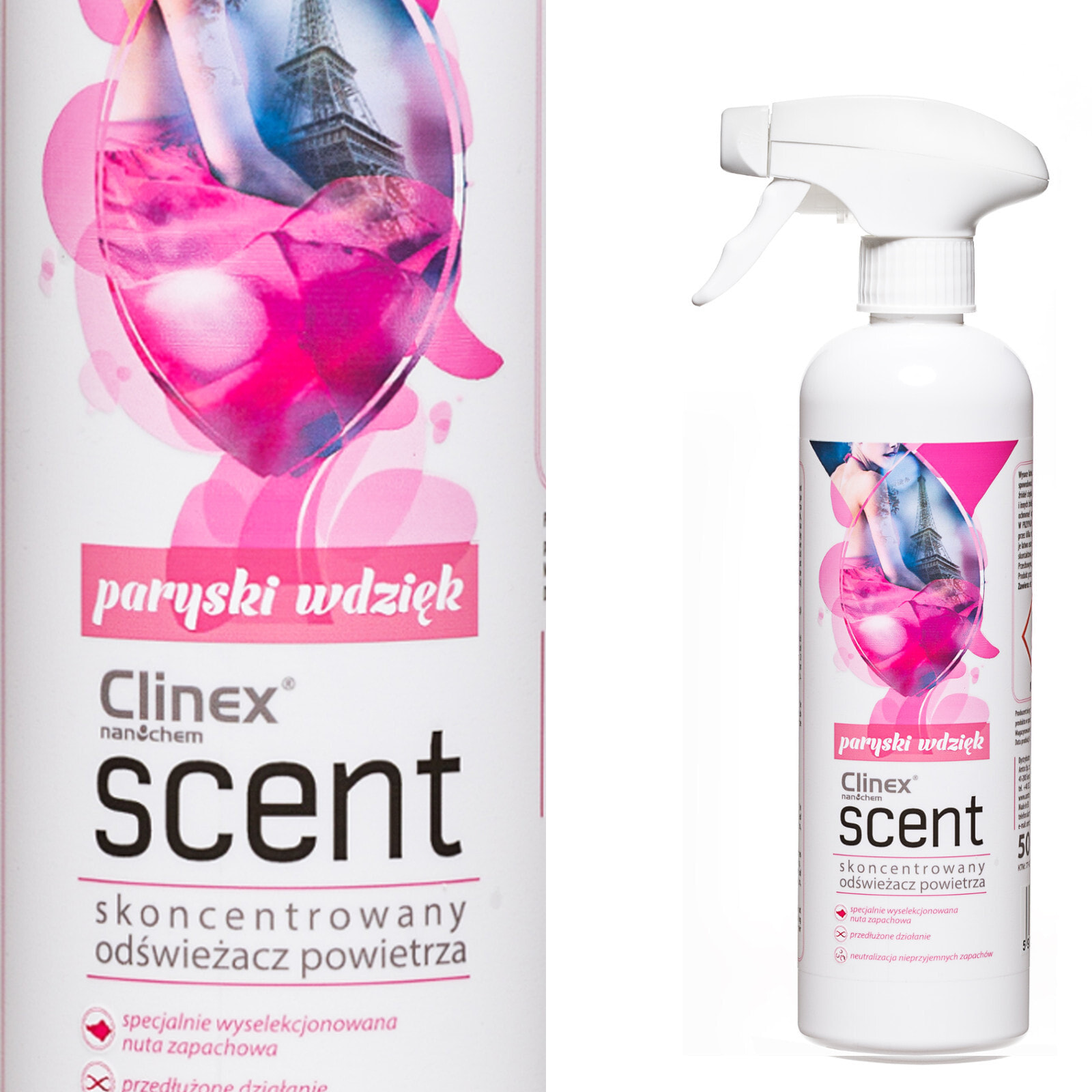Concentrated air freshener sprayed on the surfaces of CLINEX Scent - Parisian charm 500ML