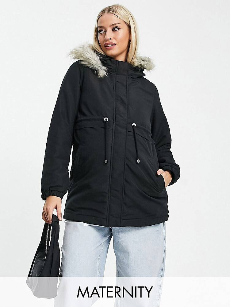 Mamalicious Maternity hooded parka coat in black парки V68579230Цвет:  Черный; Размер: M купить по выгодной цене от 10073 руб. в интернет-магазине  market.litemf.com с доставкой