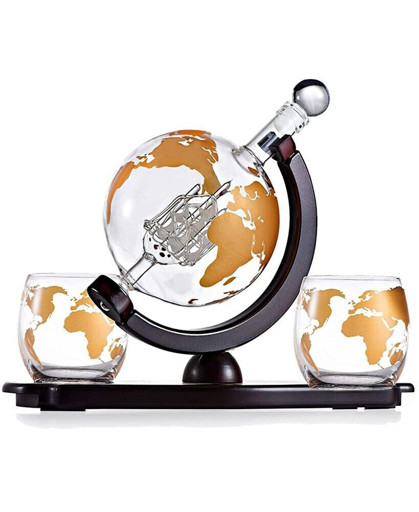 Bezrat colored Globe Decanter with Globe Glasses, Set of 4