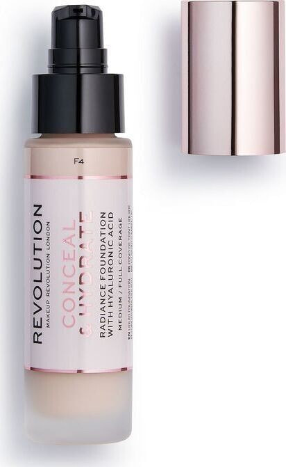 Makeup Revolution Conceal & Hydrate Foundation Увлажняющая тональная основа с гиалуроновой кислотой, обеспечивает сияющий эффект и эластичность кожи 23 мл