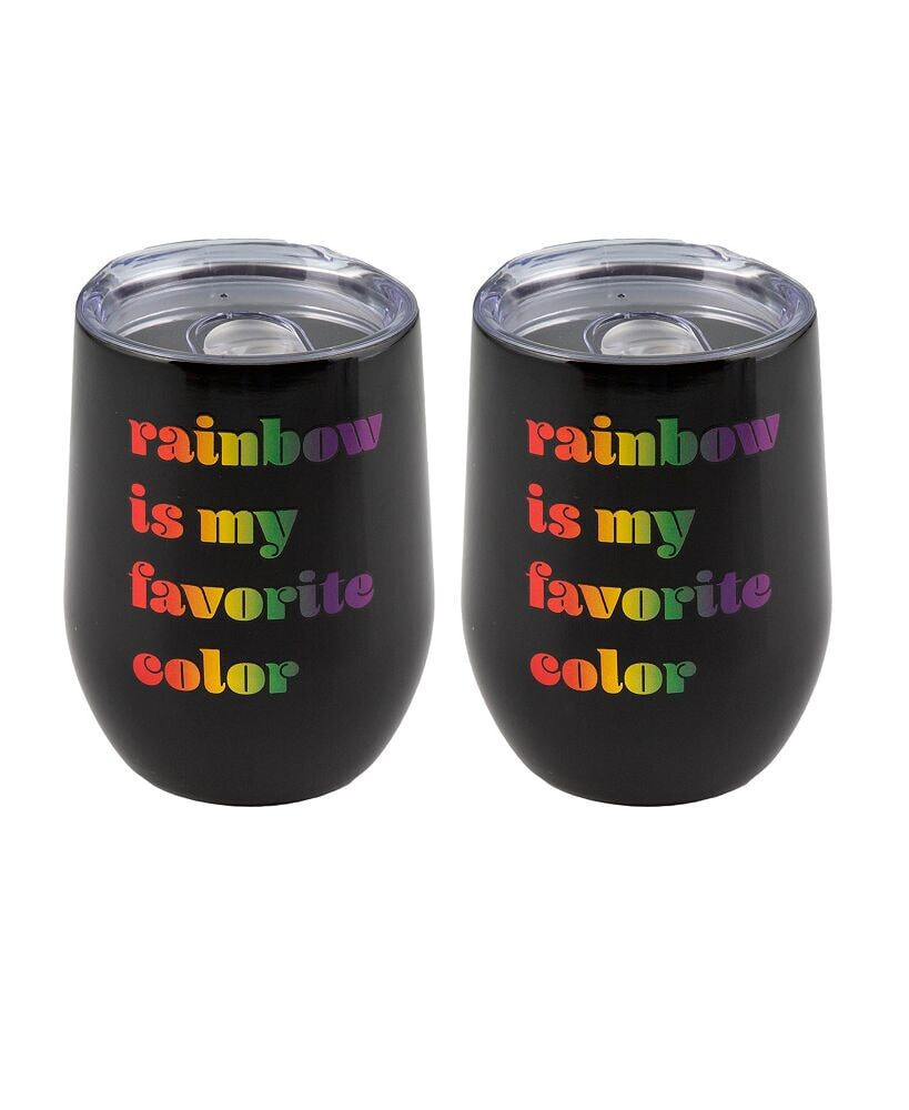 Double Wall 2 Pack of 12 oz Black Wine Tumblers with Metallic 
