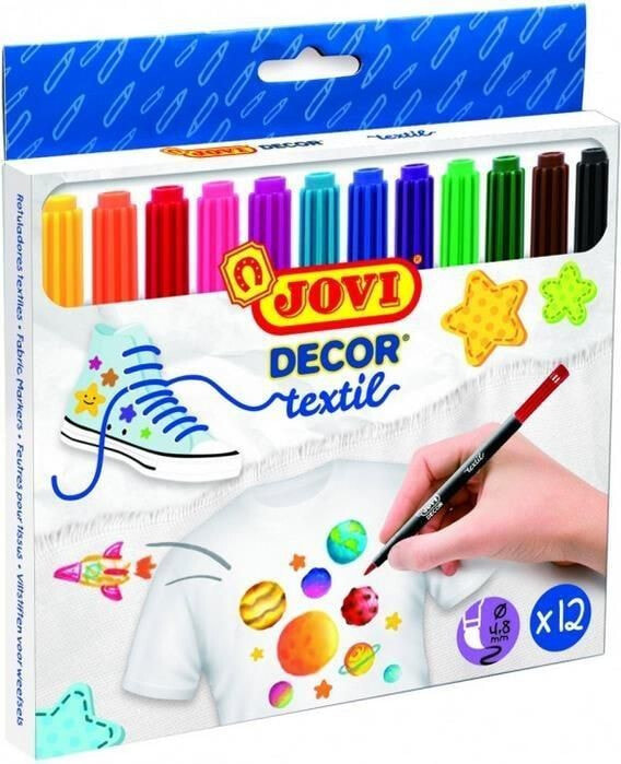 Jovi Decorative felt-tip pens for fabrics, 12 colors (193808)
