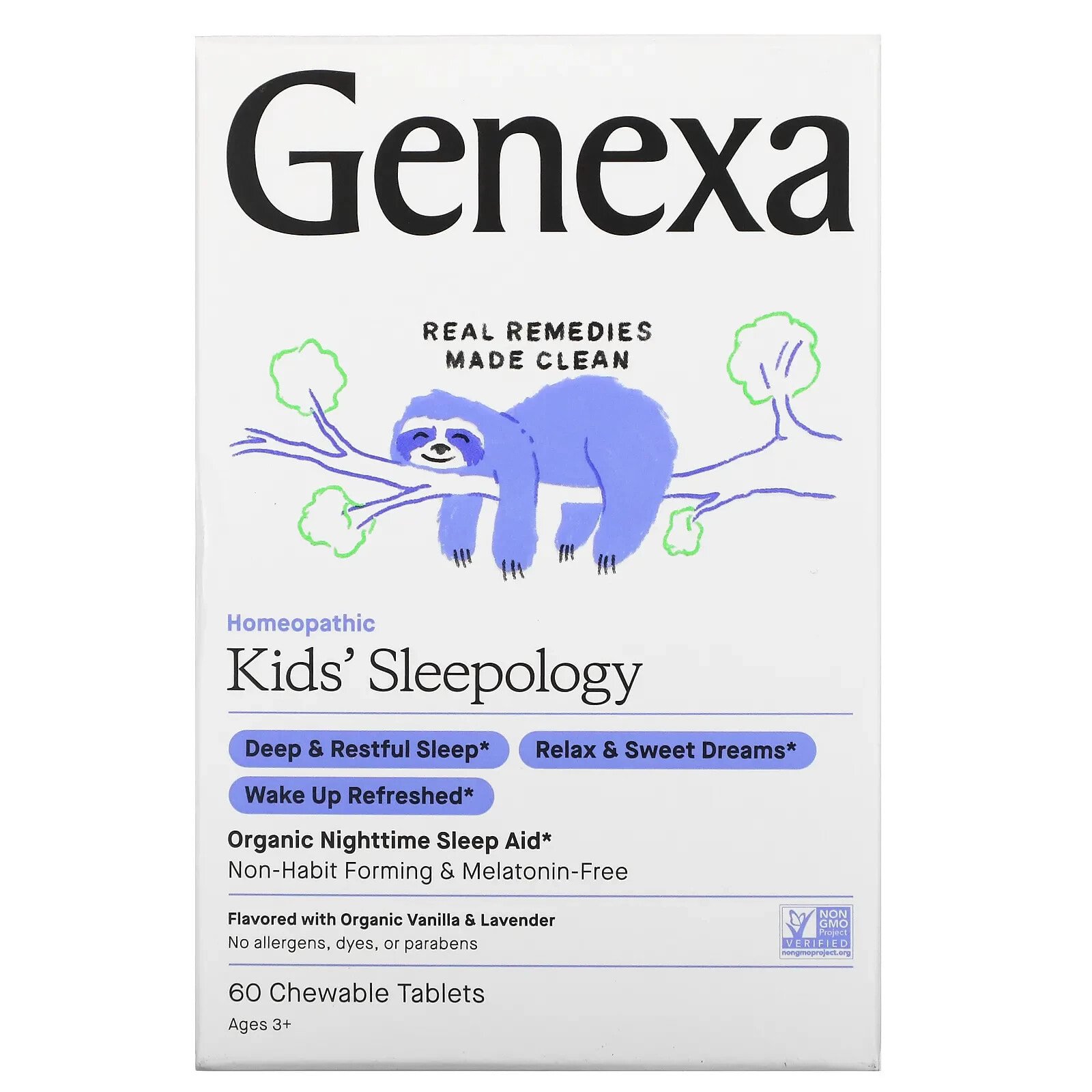 Kids' Sleepology, Organic Nighttime Sleep Aid, Ages 3+, Vanilla & Lavender, 60 Chewable Tablets