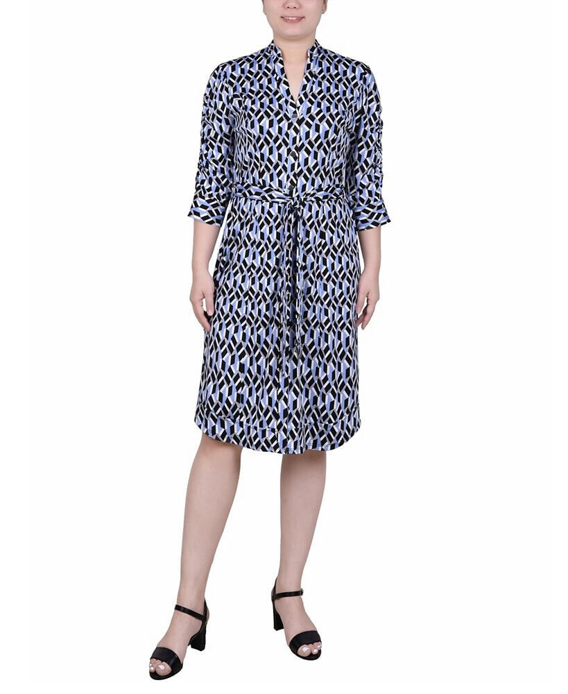 NY Collection petite Elbow Sleeve Y Neck Shirtdress