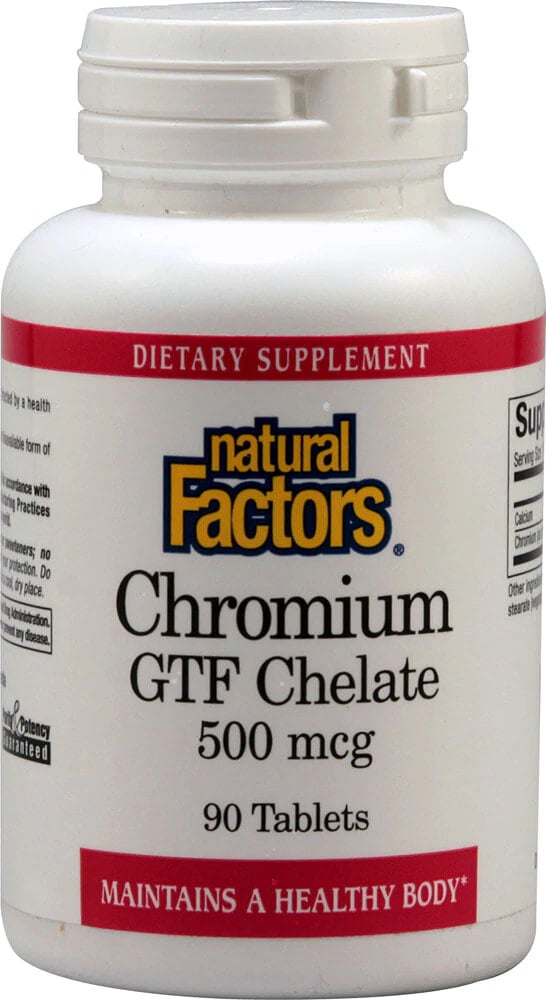 Natural Factors Chromium GTF Chelate Хелат хрома с фактором толерантности к глюкозе (GTF) 500 мгк 90 таблеток