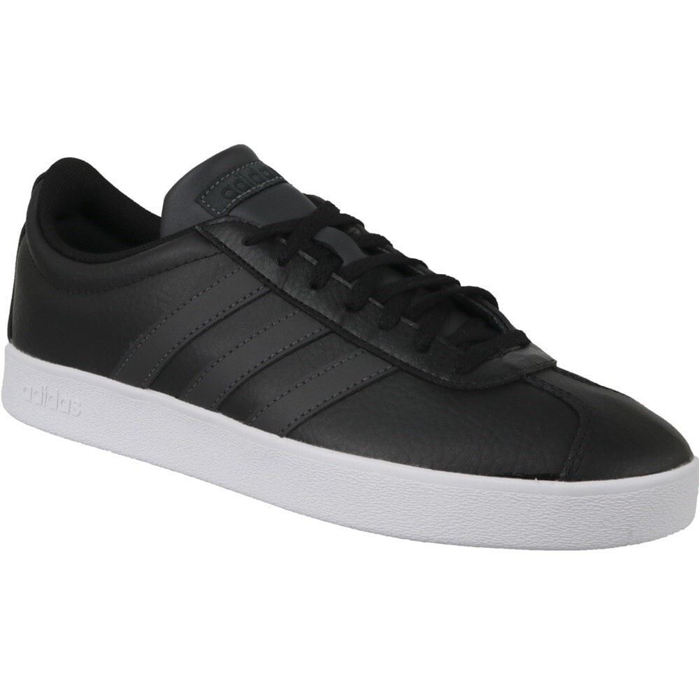 Мужские кроссовки повседневные черные кожаные низкие демисезонные  с белой подошвой Adidas VL Court 20