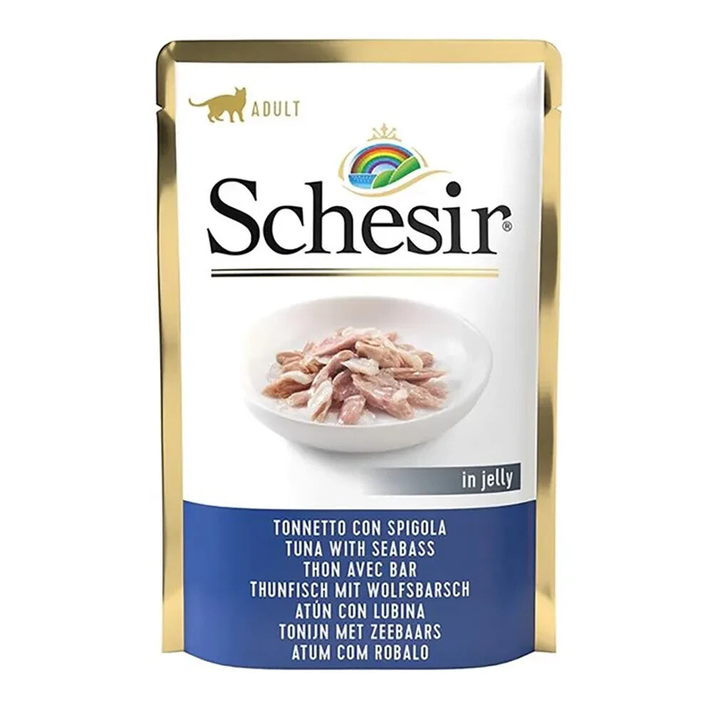 SCHESIR In jelly tuna with seabass wet cat food 85g