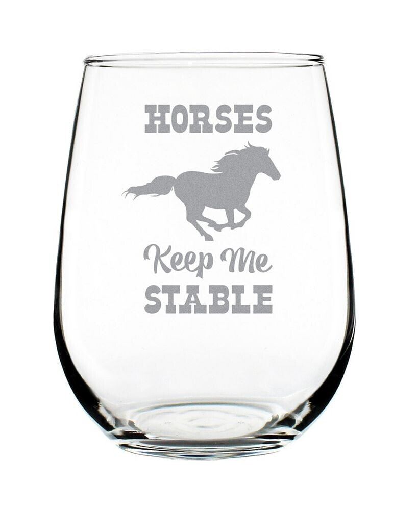 Bevvee horses Keep Me Stable Horse Gifts Stem Less Wine Glass, 17 oz